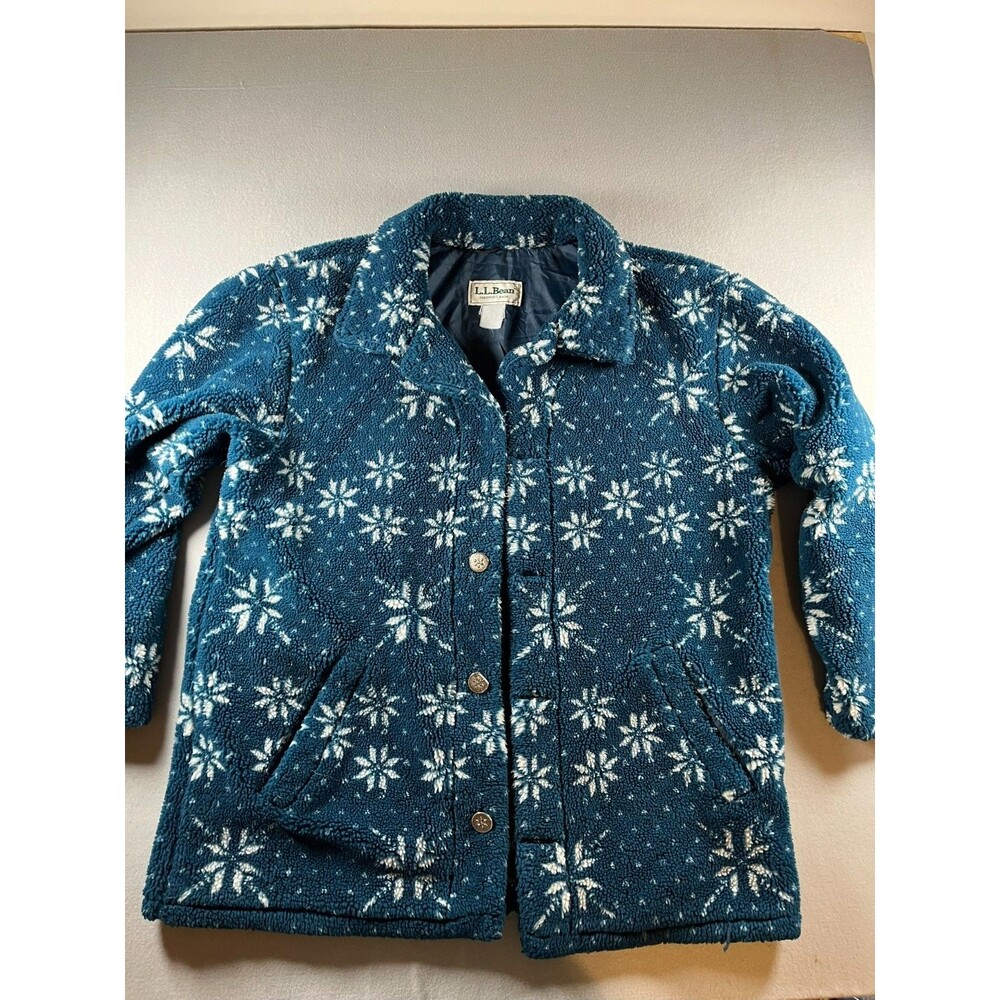 L Vintage Lands End Snowflake jacket Blue Teal Cozy jacket